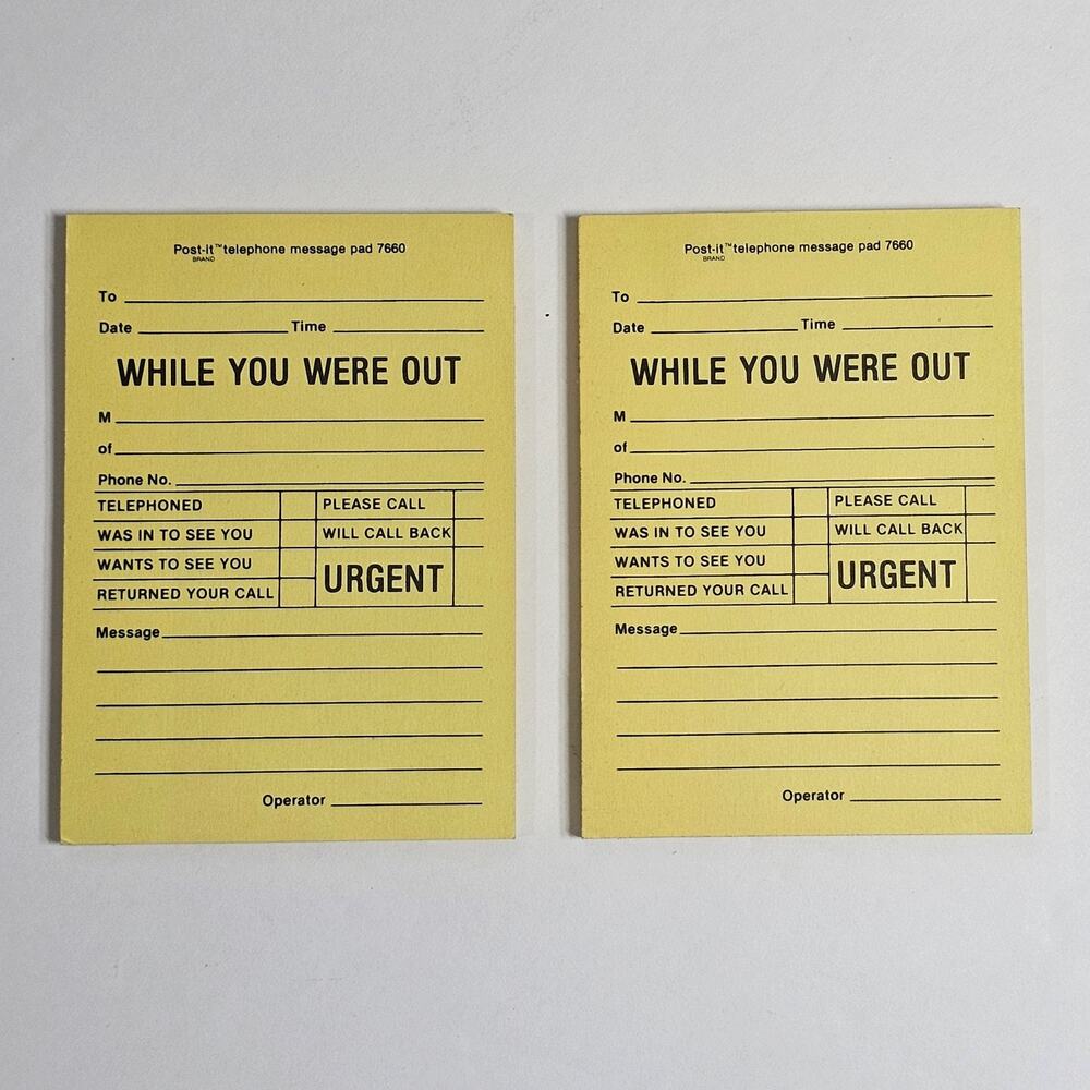 While You Were Out Telephone Message Pad Post-it Notepad Lot of 2 Secretary Vtg